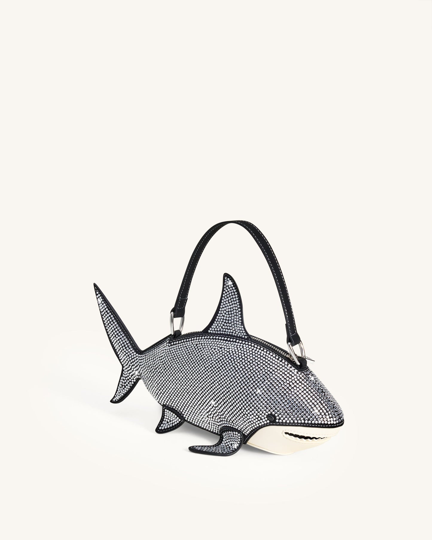 Nerys 人造水晶鯊魚造型手提包 - 黑色