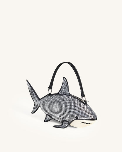 Nerys 人造水晶鯊魚造型手提包 - 黑色