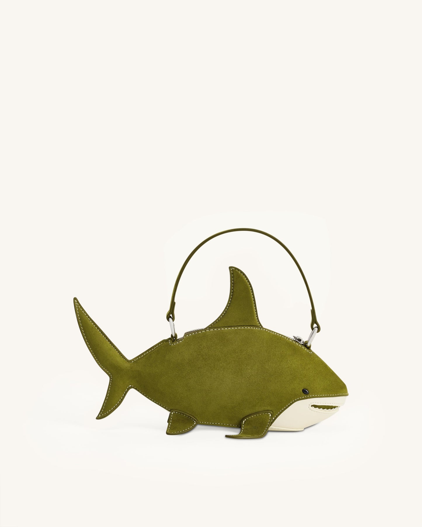 Nerys 仿麂皮鯊魚造型手提包 - 深橄欖綠