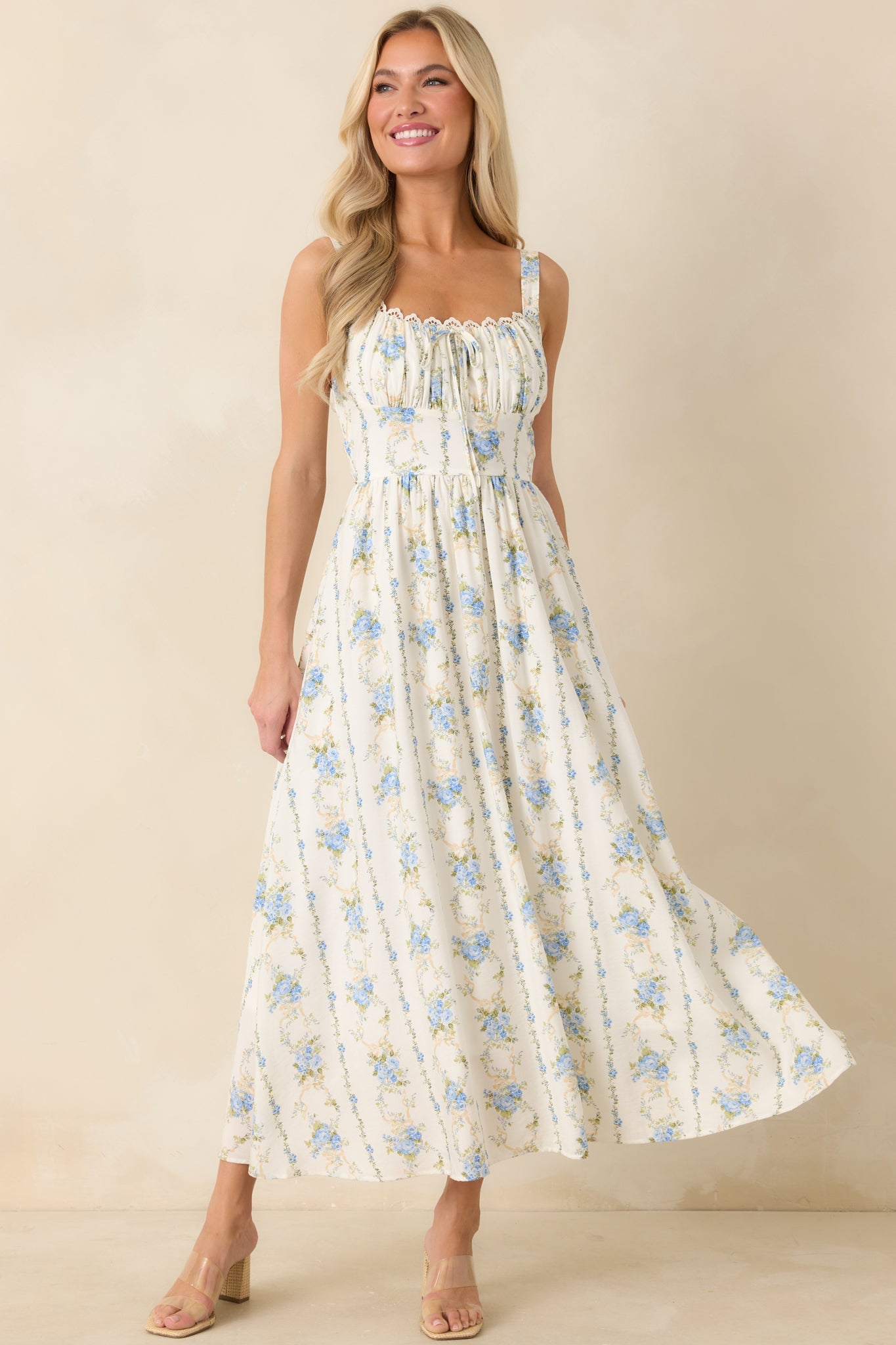 Daisy Chain Darling Light Blue Floral Print Midi Dress
