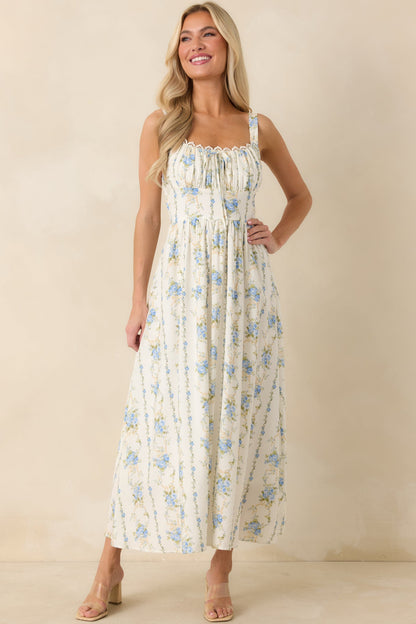 Daisy Chain Darling Light Blue Floral Print Midi Dress