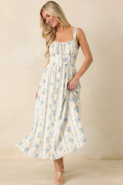 Daisy Chain Darling Light Blue Floral Print Midi Dress