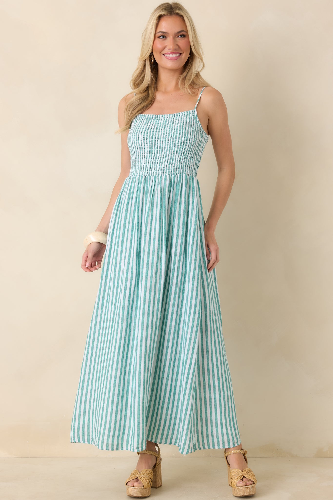 Z Supply La Palma Green Bayside Stripe Linen Maxi Dress