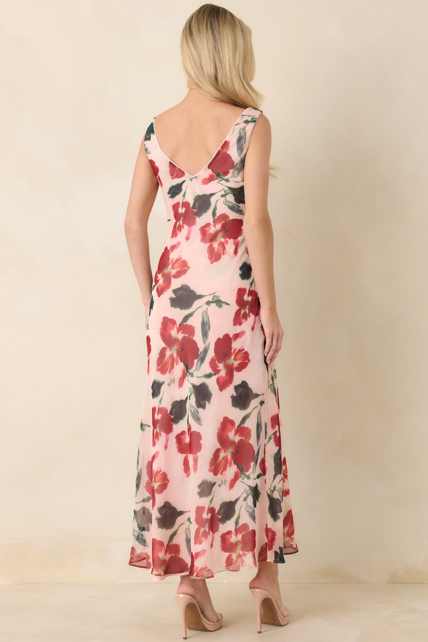 MINKPINK Arabella Red Floral Mesh Midi Dress