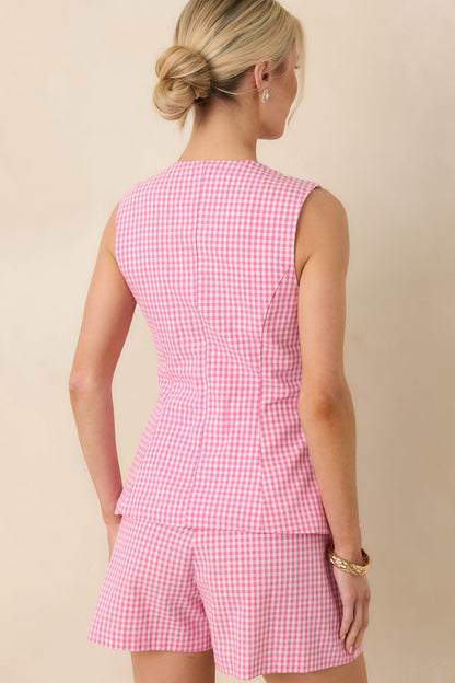 Simply Joyful Pink Gingham Sleeveless Romper
