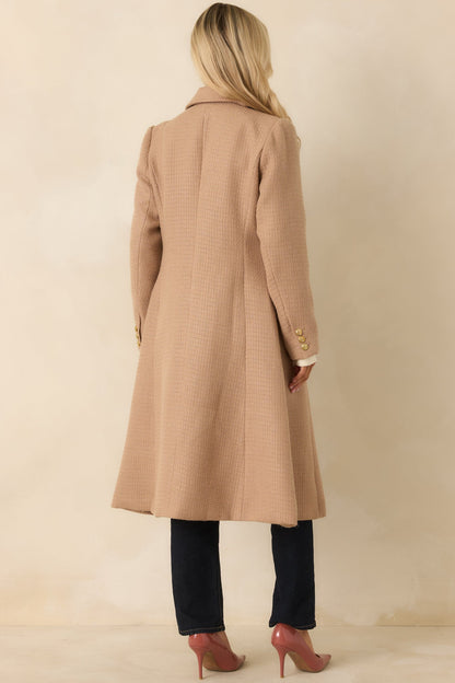 Get to It Camel Textured Woven Tailored Double-Breasted Topcoat