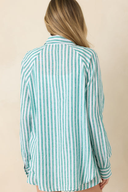 Z Supply La Palma Green Perfect Linen Stripe Top