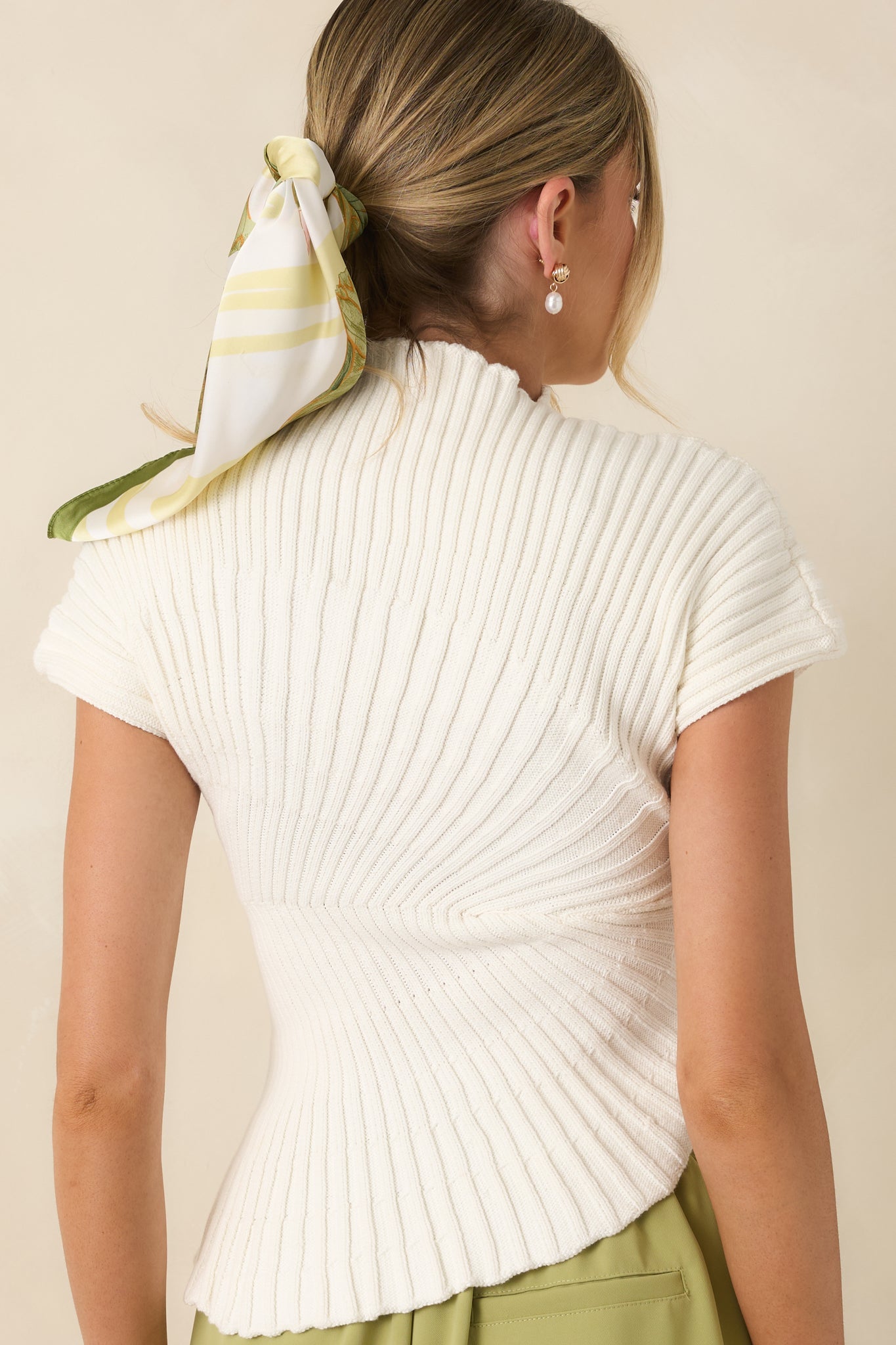 Balanced Perspective Ivory Ribbed Cotton Asymmetrical Top