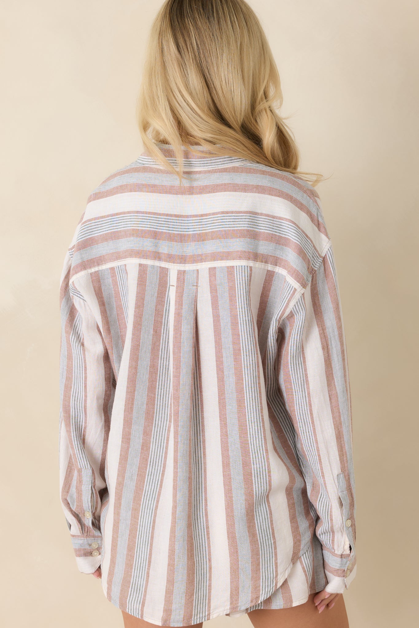 Z Supply The Perfect Beige & Green Stripe Button Up Top