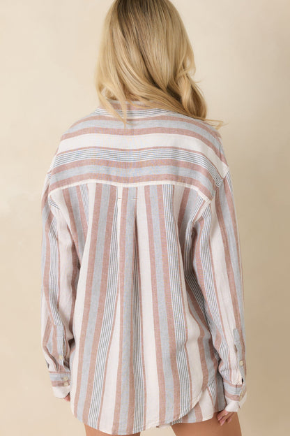 Z Supply The Perfect Beige & Green Stripe Button Up Top