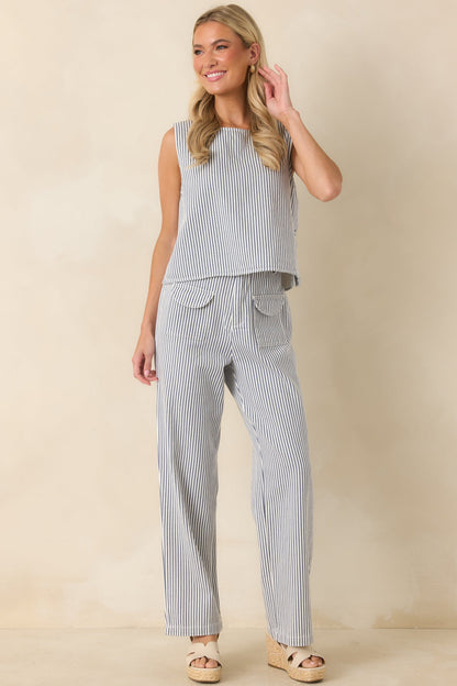 Ticket to Anywhere Blue Stripe Wide Leg Pants