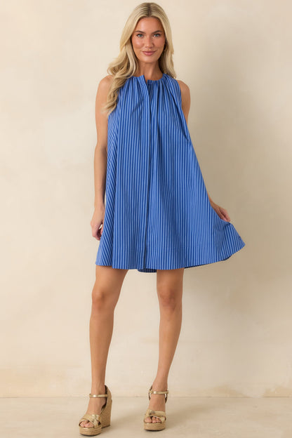 FRNCH Angela Electric Blue Cotton Stripe Dress