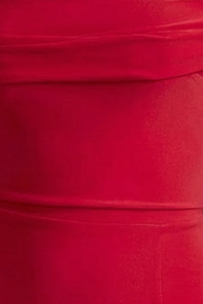 Law of Attraction | Red Bardot Draped Split Maxi Dress