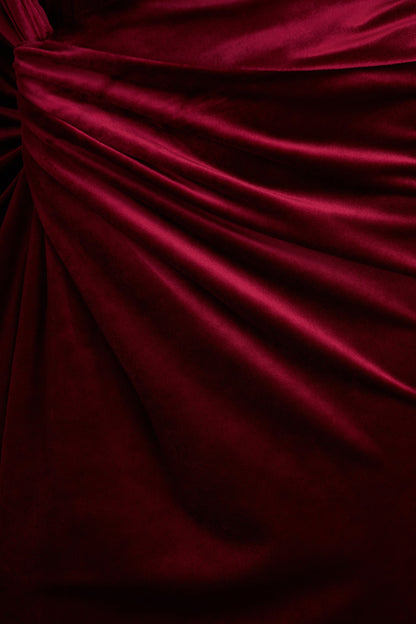 Fay | Berry Velvet Corset Style Knot Maxi Dress
