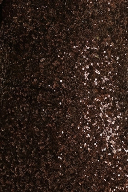 Galaxy | Brown Sequin Turtle-Neck Long-Sleeve Maxi Dress
