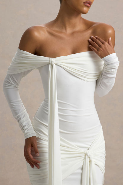 Essie | White Bardot Wrap Mini Dress With Sash Detail