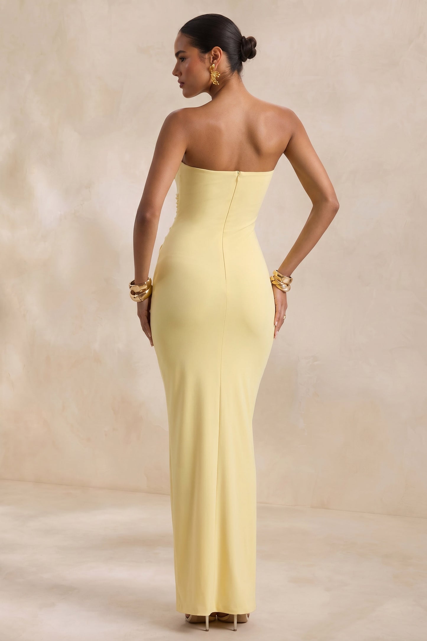 Ali | Lemon Sweetheart Ruched Wrap Maxi Dress