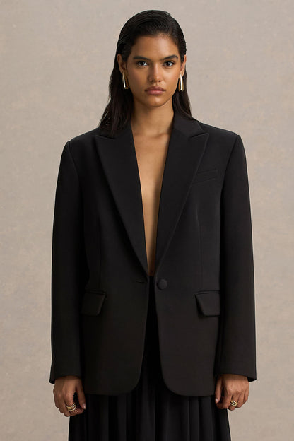 Katherine | Black Plunge-Neck Oversized Blazer