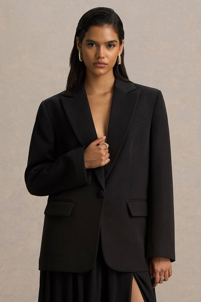 Katherine | Black Plunge-Neck Oversized Blazer