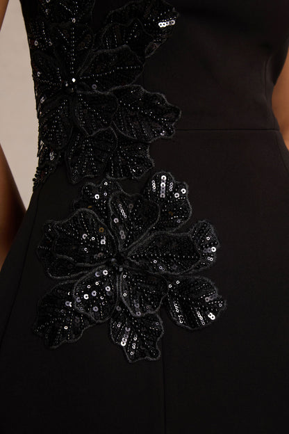 Lillian | Black Halter-Neck Mini Dress With Embellished Detailing