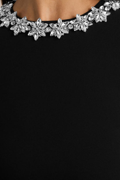 My Wish | Black Embellished Crew-Neck Mini Dress With Drop-Waist