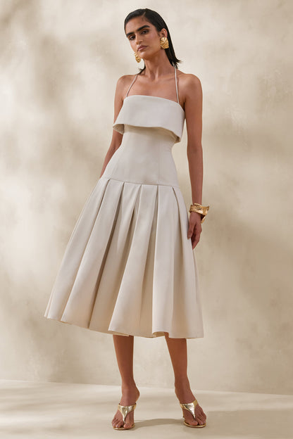 Dazira | Cream Square-Neck Midi Dress With Drop-Waist