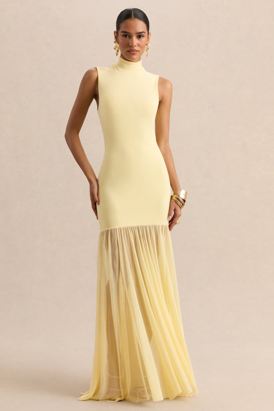 Felina | Lemon High-Neck Maxi Dress With Sheer-Skirt