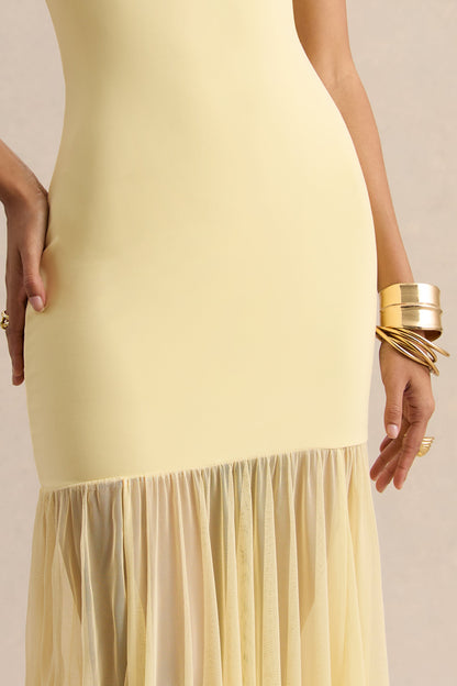 Felina | Lemon High-Neck Maxi Dress With Sheer-Skirt