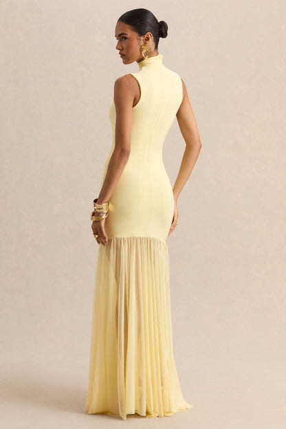 Felina | Lemon High-Neck Maxi Dress With Sheer-Skirt