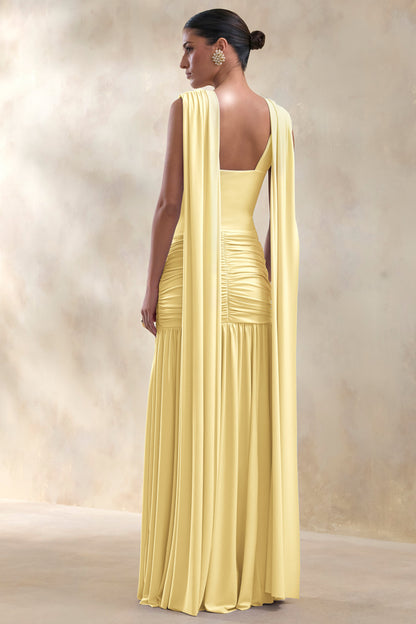 Amelisse | Lemon Plunge-Neck Maxi Dress With Ruched-Detailing