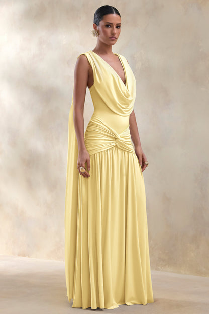Amelisse | Lemon Plunge-Neck Maxi Dress With Ruched-Detailing