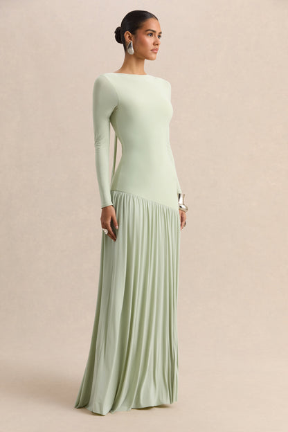 Jasira | Mint Crew-Neck Maxi Dress With Asymmetric Drop-Waist