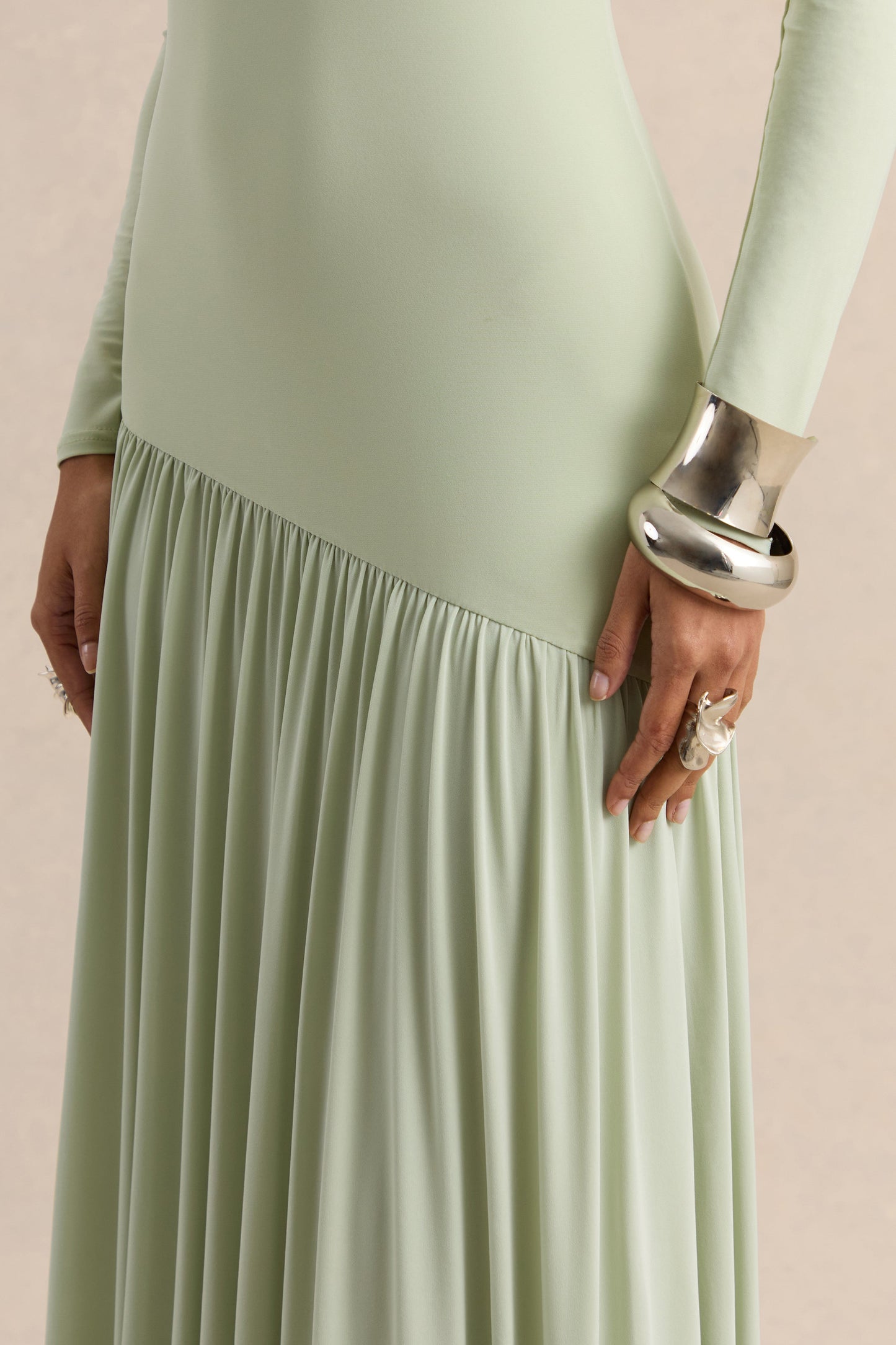 Jasira | Mint Crew-Neck Maxi Dress With Asymmetric Drop-Waist