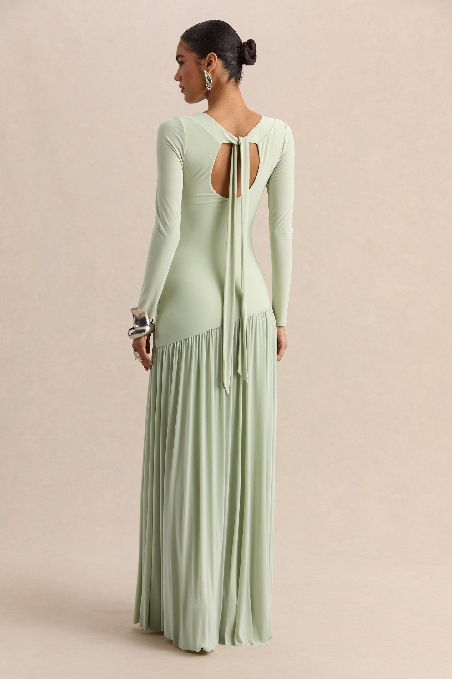 Jasira | Mint Crew-Neck Maxi Dress With Asymmetric Drop-Waist