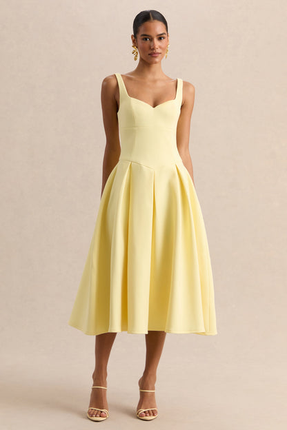 Greta | Lemon Sweetheart-Neck Midi Dress