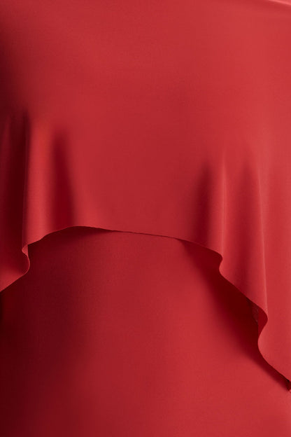 Kalani | Red Crew-Neck Midi Dress With Cape-Sleeves