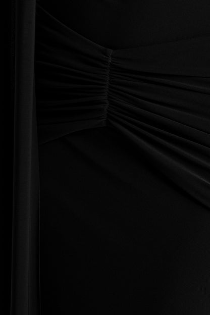 Hyla | Black High-Neck Maxi Dress With Sash-Detail