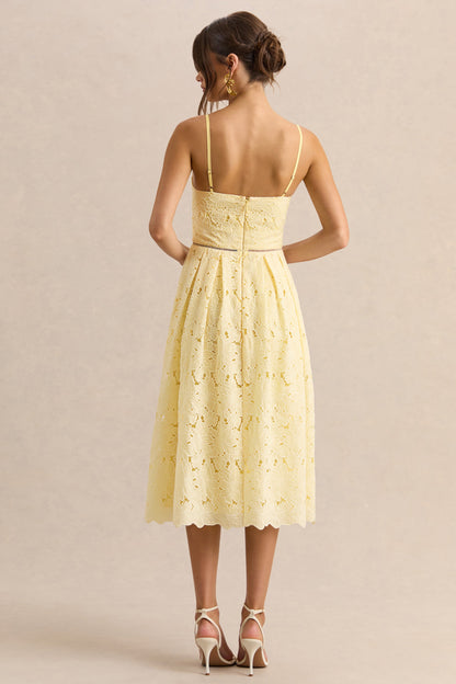 Nicoline | Lemon Lace Sweetheart Midi Dress With Cami Straps