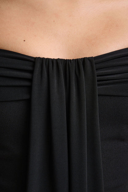 Kalida | Black Bardot-Neck Jumpsuit With Sash-Detail