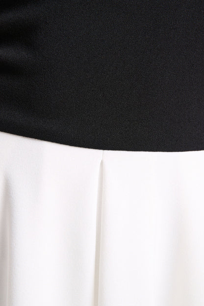 Frederica | Black And White Bardot-Neck Midi Dress