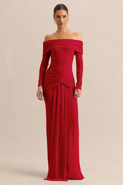 Flynne | Red Wrapped Maxi Skirt With Sash