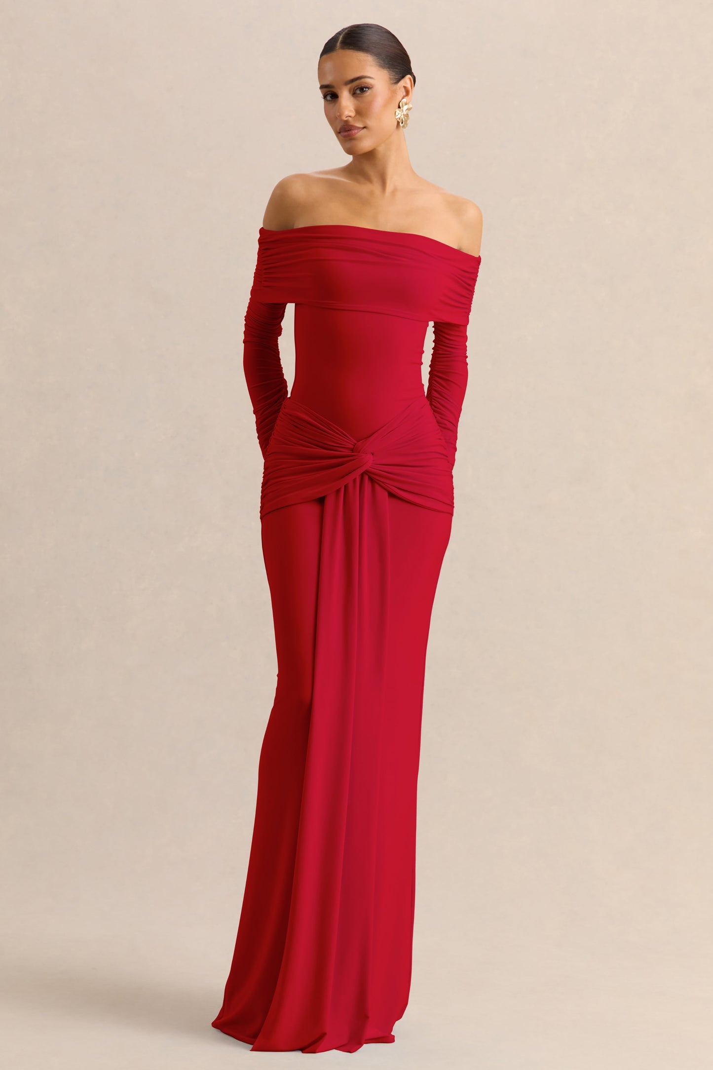 Flynne | Red Wrapped Maxi Skirt With Sash