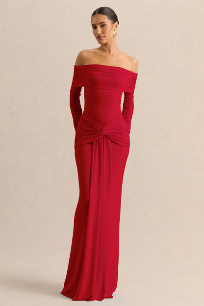 Flynne | Red Wrapped Maxi Skirt With Sash