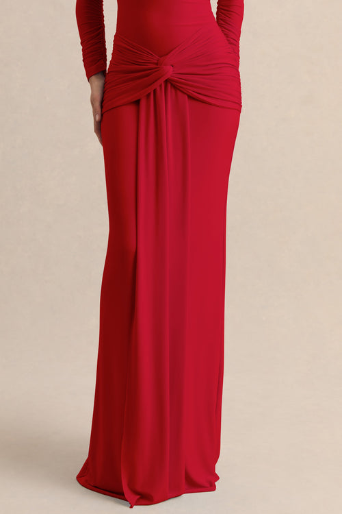 Flynne | Red Wrapped Maxi Skirt With Sash