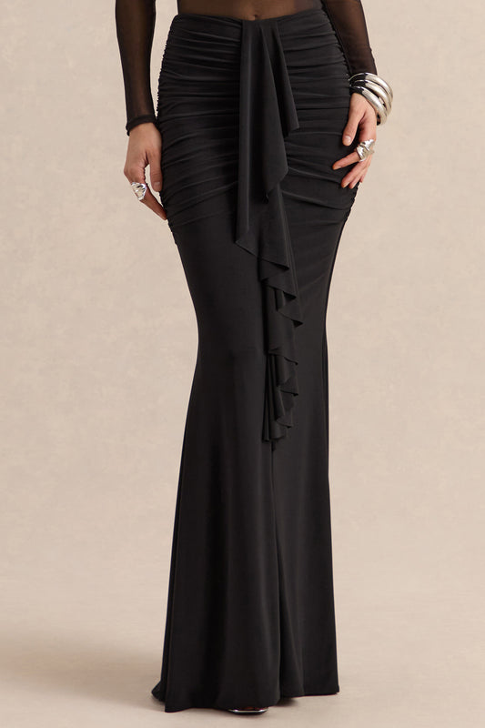 Iskra | Black Extreme Ruffled Maxi Skirt