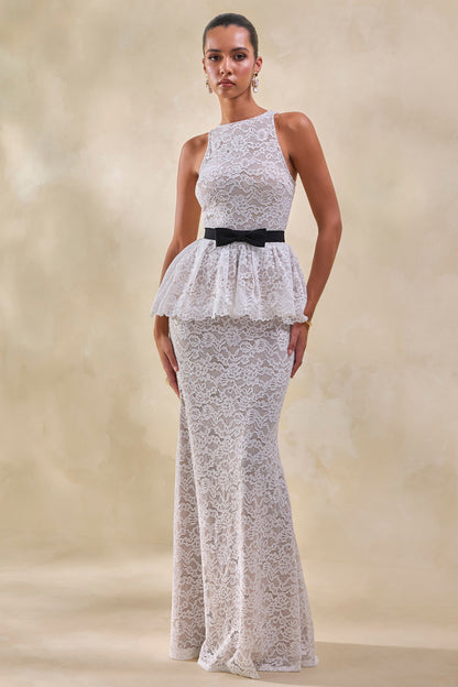 Malisse | White Lace Round-Neck Top With Belt-Detail