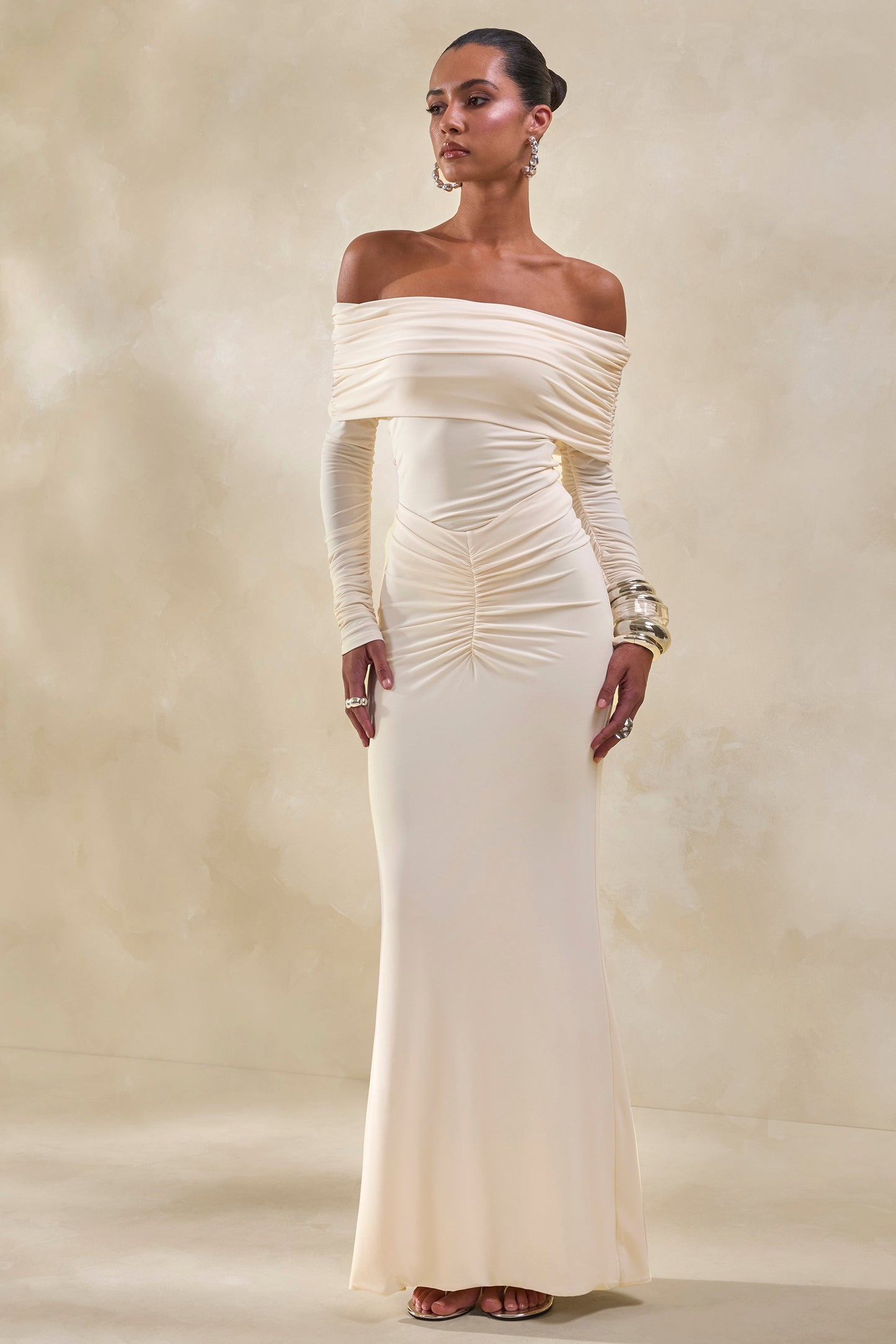 Micaela | Cream Ruched Maxi Skirt