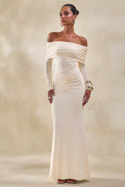 Micaela | Cream Ruched Maxi Skirt