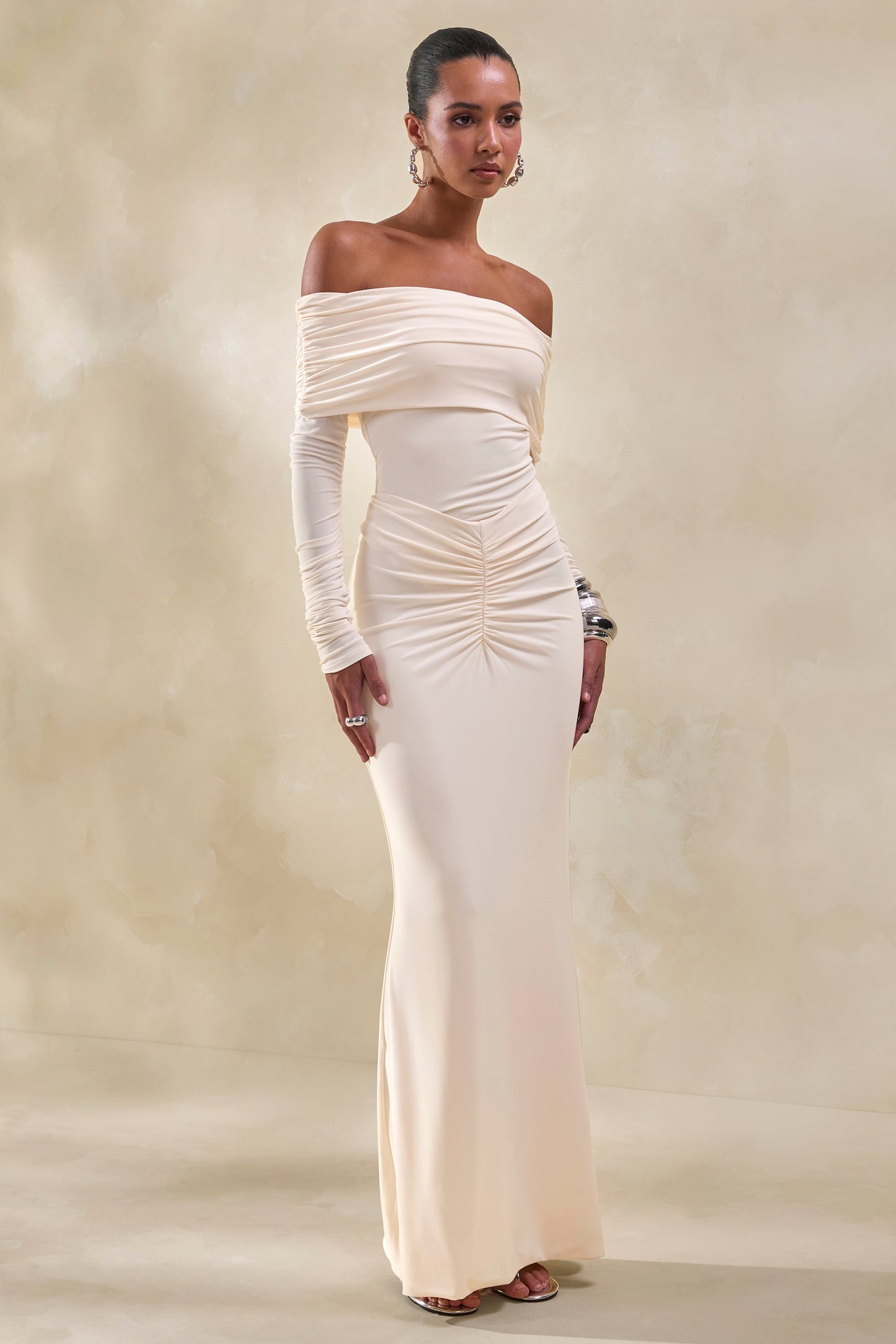 Micaela | Cream Ruched Maxi Skirt
