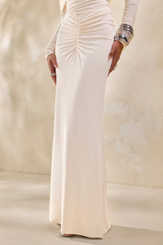 Micaela | Cream Ruched Maxi Skirt